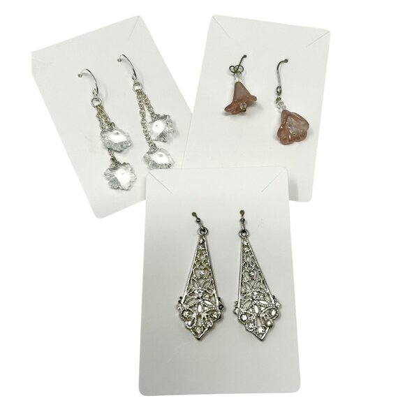 3 Pair - Elegant Dangle Earrings With‎ Filigree Glass & Crystal Elements - Picture 1 of 5